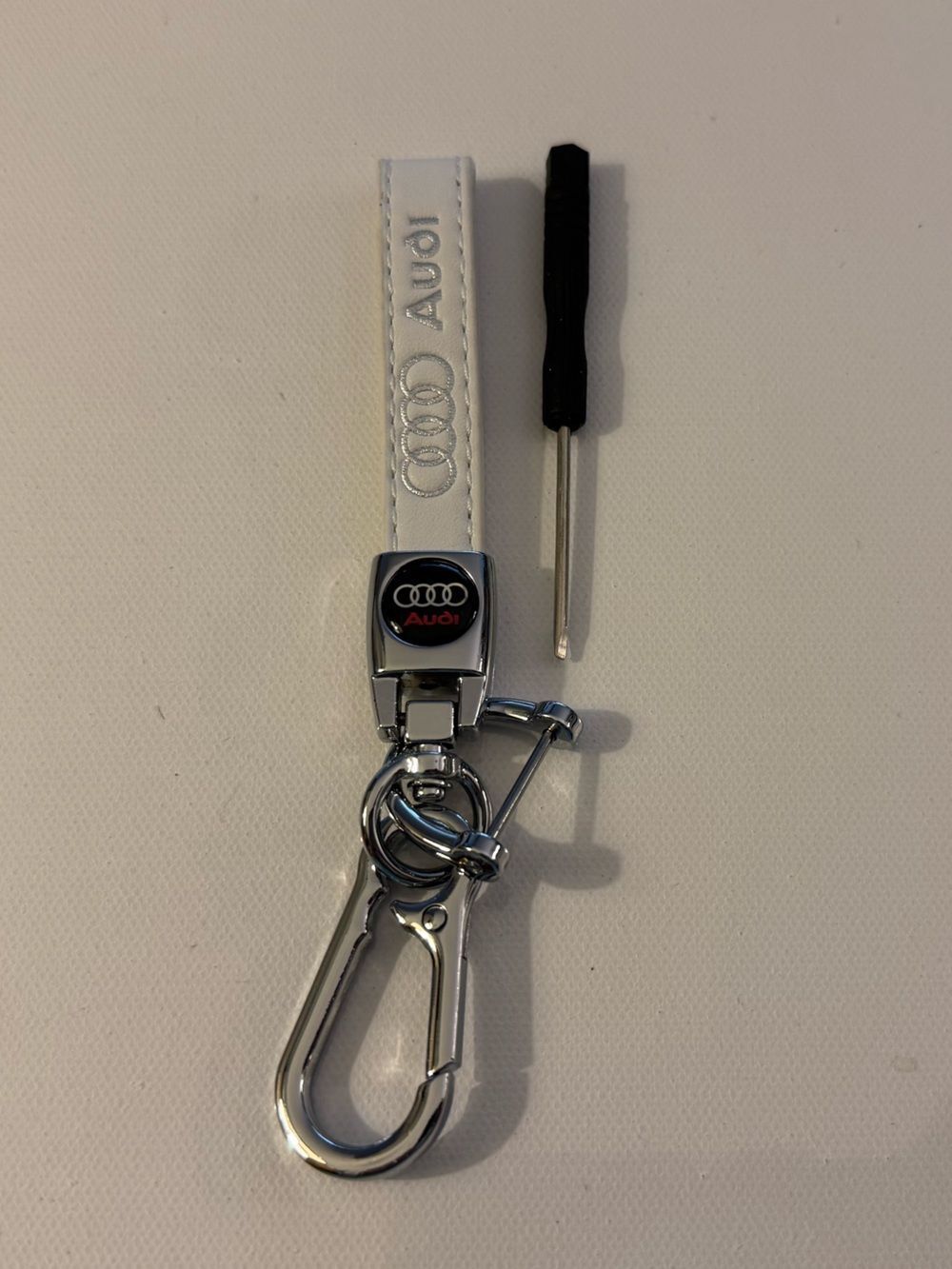 Audi Key Fob Keychain in White Leather with Logo NWT